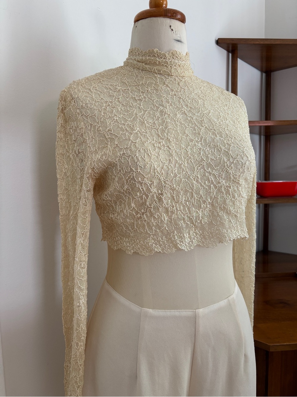Vintage Joseph Ribkoff Cream Lace Mesh Wide Leg Jumpsuit - Picture 2 of 8